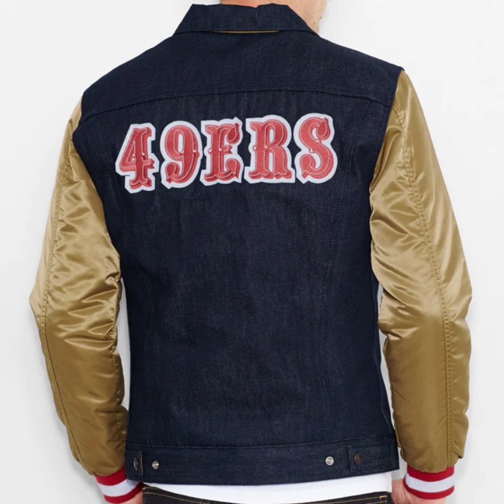 LEVI'S SAN FRANCISCO 49ERS DENIM VARSITY TRUCKER
JACKET - INDIGO BLUE/GOLD
